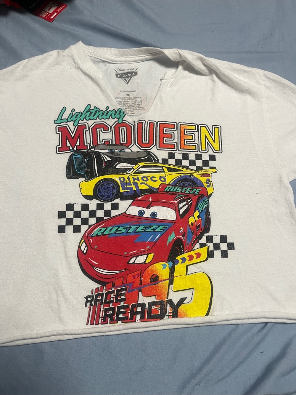 Disney Lightning McQueen Cars Graphic Tee in White with Red and Yellow Accents
